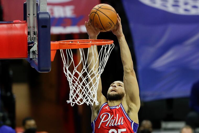 Ben Simmons going up for a dunk during the second quarter.