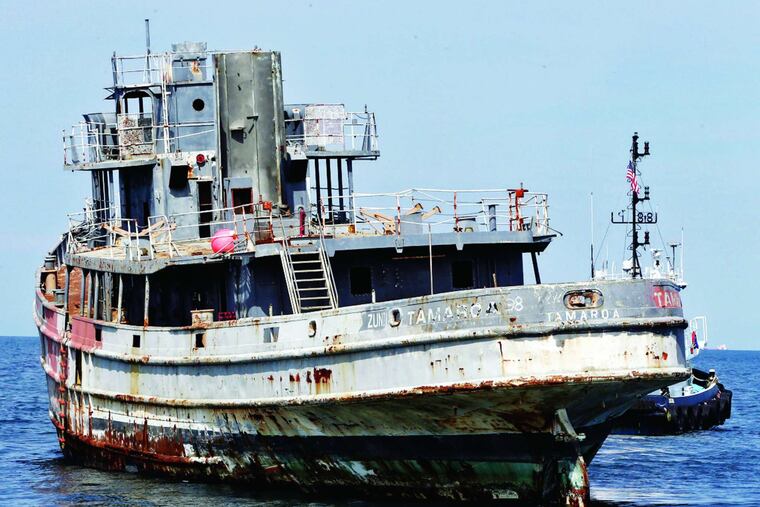 The Coast Guard cutter Tamaroa just before it was sunk 33 nautical miles off the coast of Cape May to become part of an offshore reef.