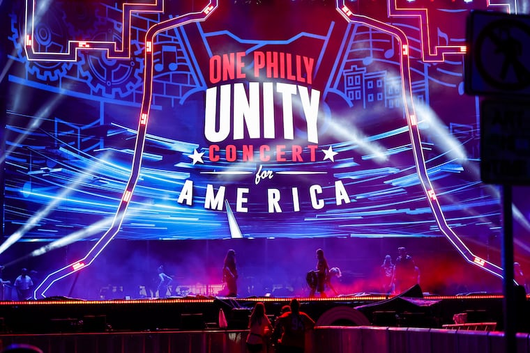One Philly: Unity Concert for America on the Benjamin Franklin Parkway continues after a severe thunderstorm on Saturday, July 4, 2026, in Philadelphia.