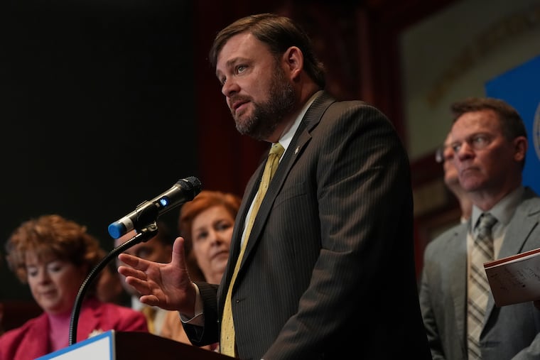 Pennsylvania Senate Majority Leader Joe Pittman (R., Indiana) speaks with members of the media, Tuesday, Feb. 4, 2025, at the state Capitol in Harrisburg.