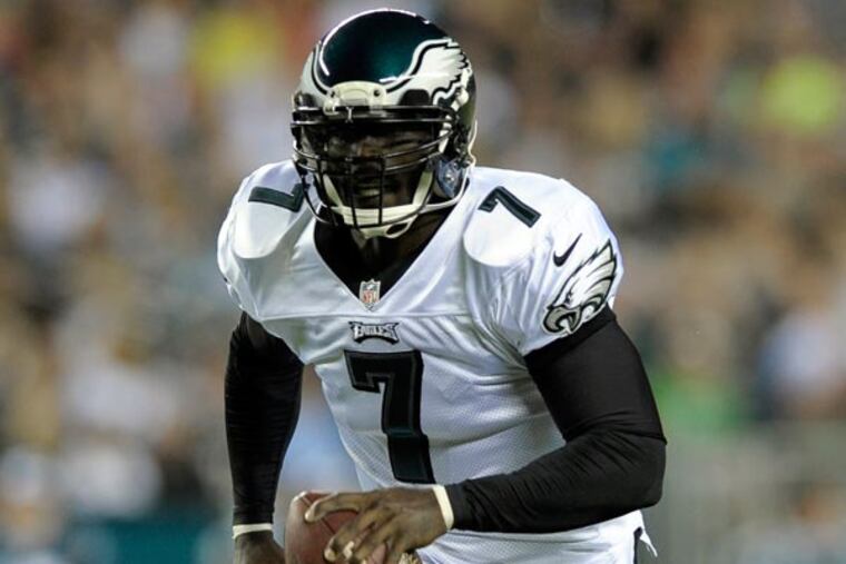 Michael Vick is seen during a preseason NFL football game against the Carolina Panthers on Thursday, Aug. 15, 2013, in Philadelphia. (Michael Perez/AP)