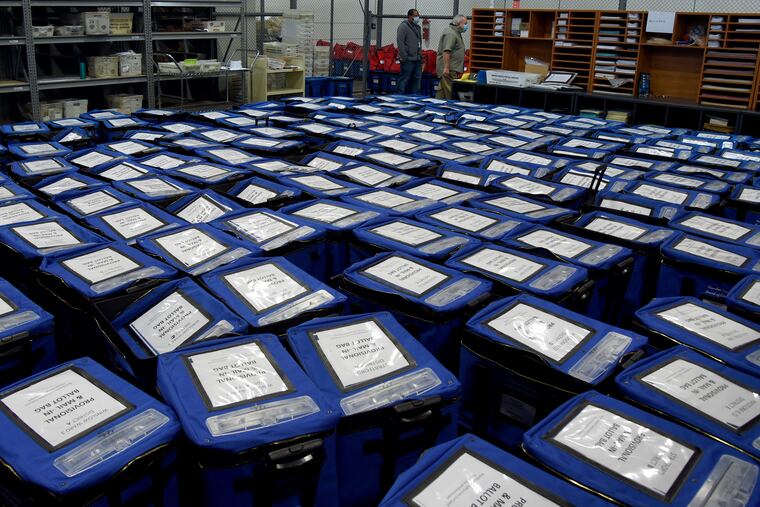 Ballot drop boxes at the Camden County Board of Elections headquarters in Blackwood on Oct. 26. October 26.