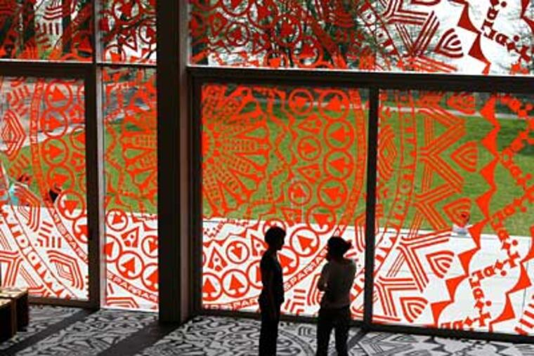 "Brand New View," plotter-cut vinyl on window, to be installed at Moore College of Art and Design.