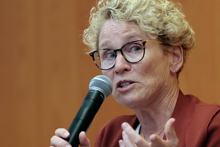 U.S. Representative Chrissy Houlahan speaks during her town hall meeting at the Chester County Intermediate Unit (CCIU) in Downingtown, Pa. on Thursday, Oct. 2, 2025.