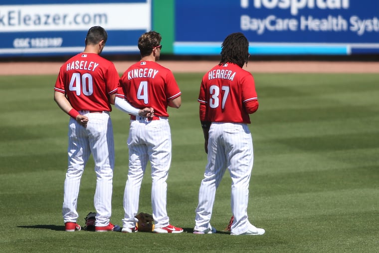 Adam Haseley, Scott Kingery and Odubel Herrera -- three of the five competitors for the Phillies' center-field job -- started Thursday's exhibition game against the New York Yankees Thursday in Clearwater, Fla. Haseley, however, suffered a groin injury that will sideline him for four weeks.