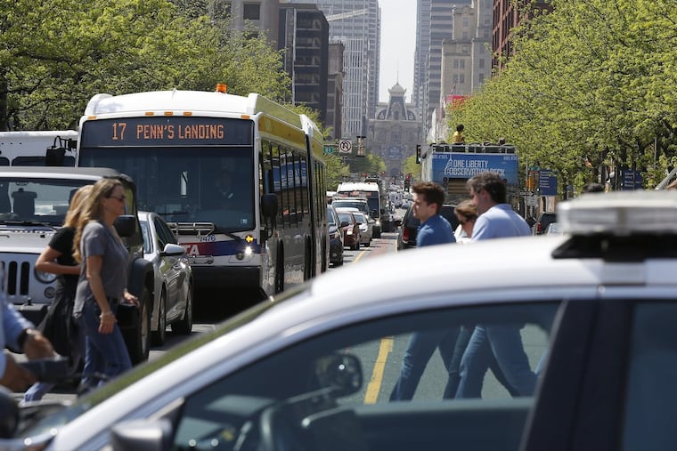 A traffic jam in the eastbound lanes of Market Street was caused after a tractor-trailer became stuck when it tried to make an illegal turn on to the southbound ramp on I-95 .