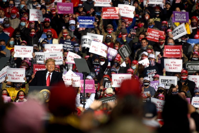 President Donald Trump during a rally Tuesday at John Murtha Johnstown-Cambria County Airport in Johnstown, Pa.