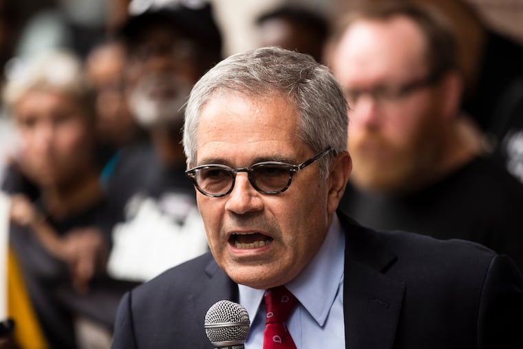 FILE - In this Thursday, Sept. 5, 2019, file photo, Philadelphia District Attorney Larry Krasner speaks outside the federal courthouse in Philadelphia. The Pennsylvania Supreme Court on Wednesday, Sept. 11, 2019, will consider whether the state's death penalty statute amounts to cruel, arbitrary punishment that's too often reserved for black and poor defendants. Krasner opposes capital punishment and is a driving force behind the court challenge. (AP Photo/Matt Rourke, File)