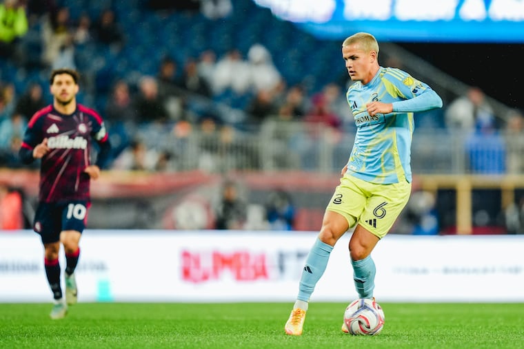 Cavan Sullivan (right) made his third straight start for the Union, but his teammates couldn't hold on to get a result on the road at New England.