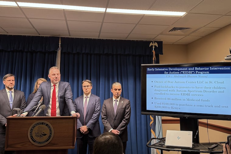 First Assistant U.S. Attorney Joe Thompson describes a sprawling fraud investigation involving state-run programs in Minnesota at a news conference Thursday in Minneapolis.
