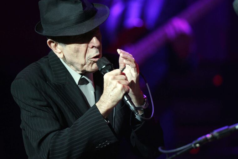 Leonard Cohen during his 2009 concert at the Academy of Music in Philadelphia. The concert movie 'Leonard Cohen: Live In London' was filmed on the same tour.