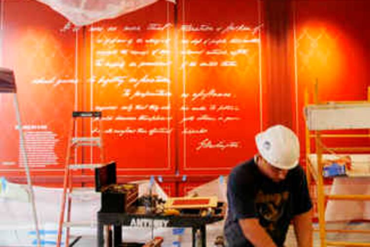 A carpenter at the National Museum of American Jewish History, Fifth and Market, where the Jewish Federation Real Estate Group held a fund-raiser.