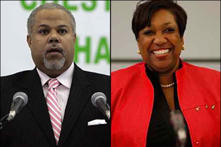 Philly schools Superintendent Arlene Ackerman (right) answered questions last night from City Council members about charter school regulations. At left is State Sen. Anthony Williams, founder of the Hardy Williams Charter School. (File photos)