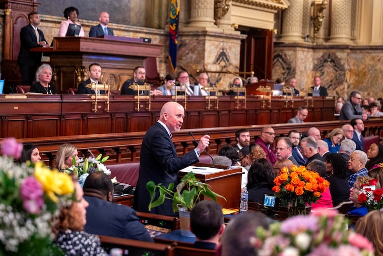 House Majority Leader Matt Bradford (D., Montgomery) speaks on Tuesday, Jan. 7, 2025.