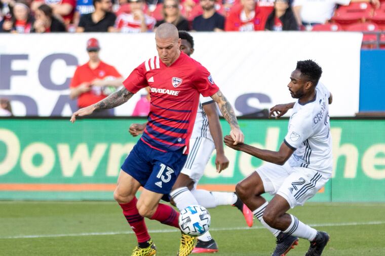Warren Creavalle (right) started at defensive midfield for the Union against FC Dallas.