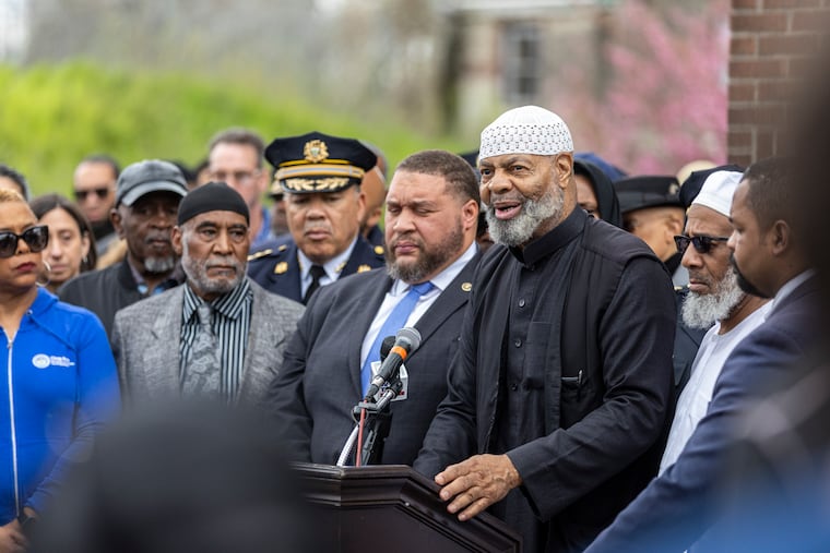 Imam Kenneth Nuriddin of the Philadelphia Masjid, speaks about the shooting at an Eid al-Fitr event that left three people injured on April 12, 2024.