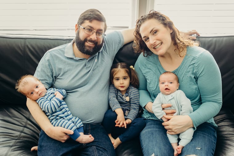 The Schechter family: twins Reuven (left) and Ori, big sister Tzippy, and parents Jonathan and Kami.