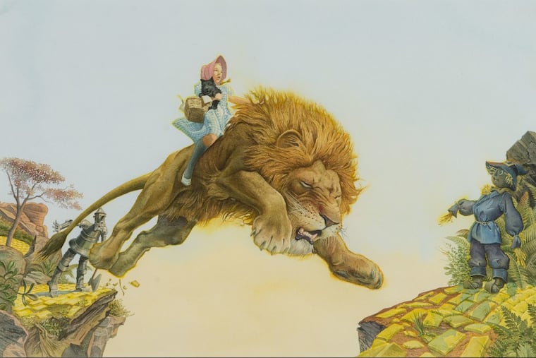 Charles Santore, “The next moment it seemed as if she were flying through the air” (1991), watercolor and ink on paper. Illustration for “The Wizard of Oz”