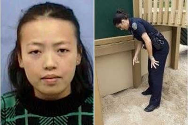 Left: Tammy Kongkham who police say kidnapped her two daughters, Kelly and Kimberly, from Philla. Right: Det. Yvette Martinez of Fort Lauderdale Police Department shows playground where family hid.
