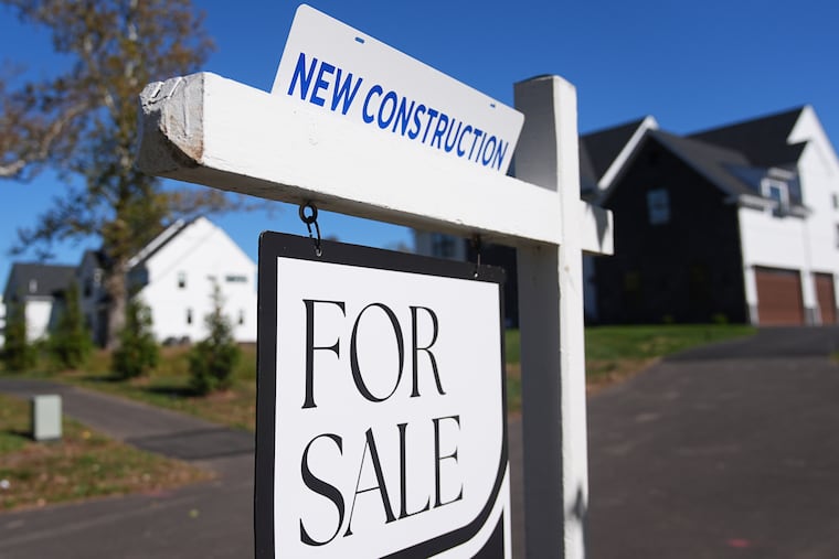 A sign is posted for a new home for sale in Ambler on Oct. 16, 2025.
