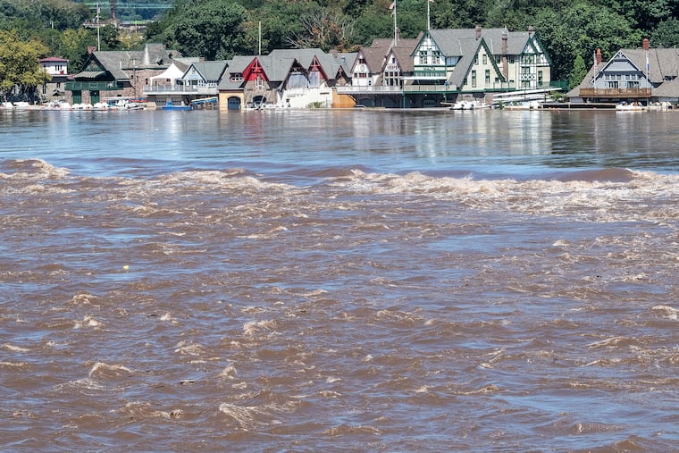 Boathouse Row is shown on Thursday, Sept. 2, 2021 in the aftermath of Ida, which caused the Schuylkill River to slosh over.
