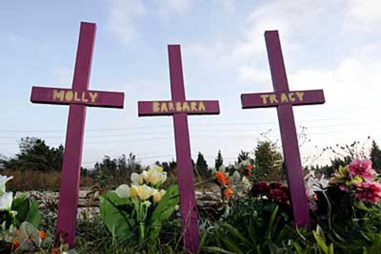 File photo of three crosses not far from the area where four prostitutes were found slain Nov. 20, 2006. Molly Jean Dilts, Barbara Breidor, Tracy Ann Roberts, and Kim Raffo were killed. (AP)
