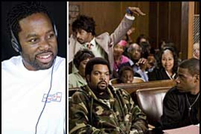 David E. Talbert, left, creator of "First Sunday." Right: Ice Cube (left), Katt Williams (back center) and Tracy Morgan star in the film.
