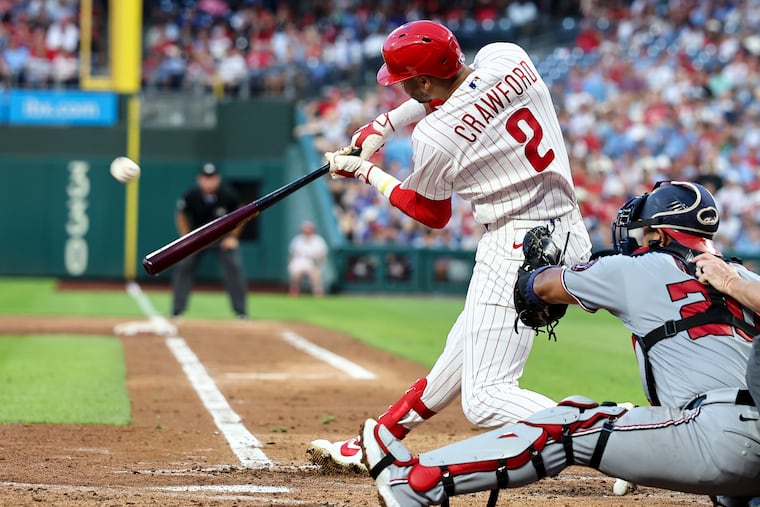 Justin Crawford hit a sacrifice fly in the second inning Wednesday against Nationals pitcher Jake Irvin after asking for advice from Luis Arraez.