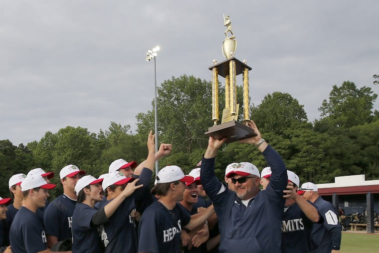 St. Augustine Prep baseball coach Mike Bylone and his players celebrate after winning the 44th annual Joe Hartmann Diamond Classic title last season.