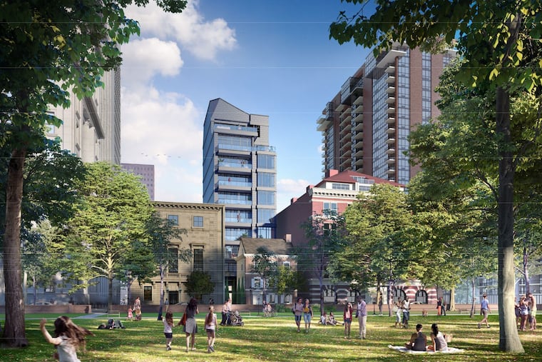 A view of the 150-foot tower proposed for the site of the Dilworth House.