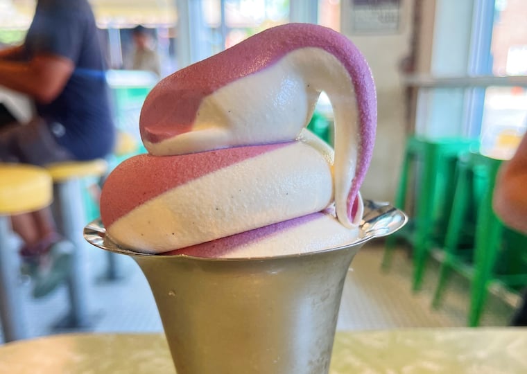 A vanilla bean and crème de cassis soft serve swirl at Superétte.