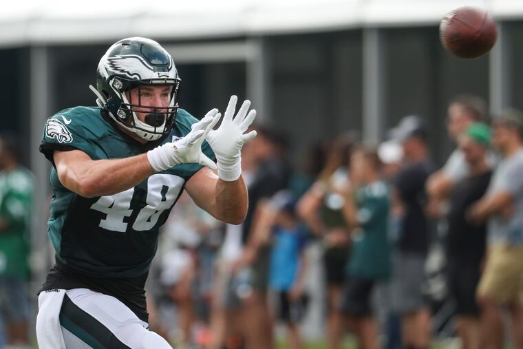 Eagles tight end Alex Ellis during a drill at training camp.