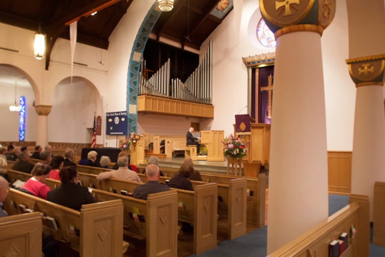 Abington Presbyterian Church marks its 300th anniversary this year with interesting events and history lessons. Earlier this month, the church celebrated the restoration of its pipe organ with a recital by Alan Morrison, seen here. (ED HILLE/Staff Photographer)