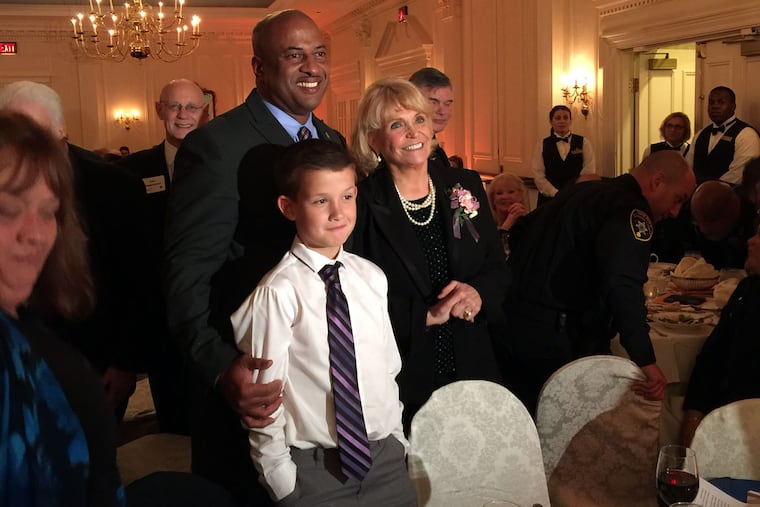 Sheriff Alex Underwood of Chester County, S.C., with Sheriff Carolyn Bunny Welsh and Alex Collins, both of Chester County, Pa., at a recent dinner honoring Welsh.