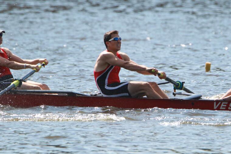 Archbishop Carroll rowers compete in the Boys' Senior Eight Time Trials on the Schuylkill at the Stotesbury Cup Regatta. The event wraps up today.