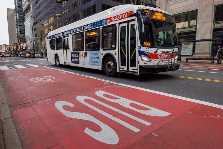 SEPTA's route 44 bus along Market Street at 13th Street in December. Access to public transit is one part of the whole for keeping Philadelphians healthier, a physical therapist writes.