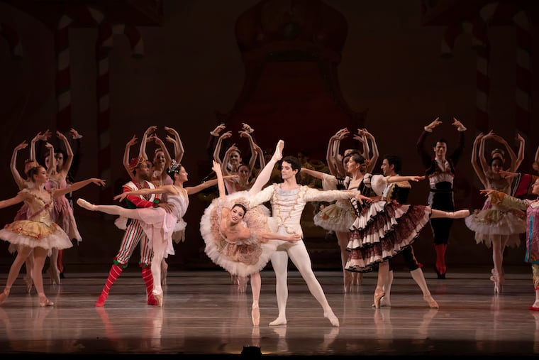 Lillian DiPiazza, Ian Hussey, and artists of Pennsylvania Ballet in "The Nutcracker" at the Academy of Music