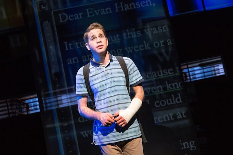 Ben Platt as Evan Hansen in the off-Broadway musical "Dear Evan Hansen".