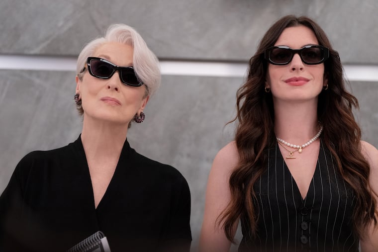 Meryl Streep as Miranda Priestly and Anne Hathaway as Andy Sachs in “The Devil Wears Prada 2.” (Macall Polay/20th Century Studios)