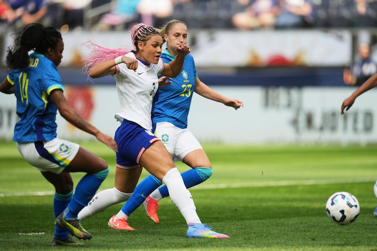 Trinity Rodman in action with the U.S. women's soccer team last year.