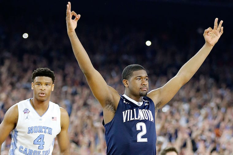 Villanova's Kris Jenkins celebrates his game-winning basket over North Carolina in 2016.