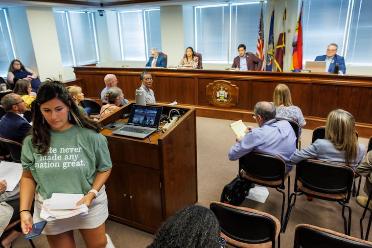 Montgomery County commissioners preside over a meeting in Norristown on June 18, 2025.