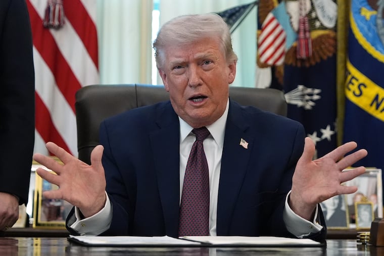 President Donald Trump speaks in the Oval Office of the White House before signing an executive order Tuesday, March 31, 2026, in Washington.