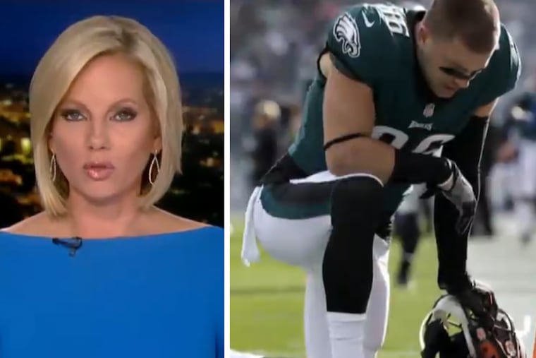 Fox News aired a misleading news segment Monday night featuring host Shannon Bream, which paining praying Eagles players as protesting during the national anthem.