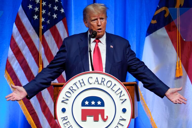 Former President Donald Trump speaks during the North Carolina Republican Party Convention in Greensboro, N.C., on Saturday.
