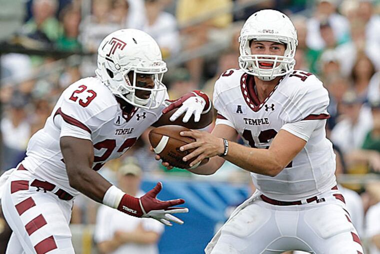 Temple quarterback Connor Reilly and running back Zaire Williams. (Michael Conroy/AP)