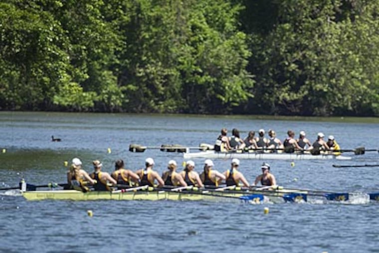 The Drexel women's heavyweight eight pull ahead of the pack during Friday's qualifying heats. (Ed Hille/Staff Photographer)