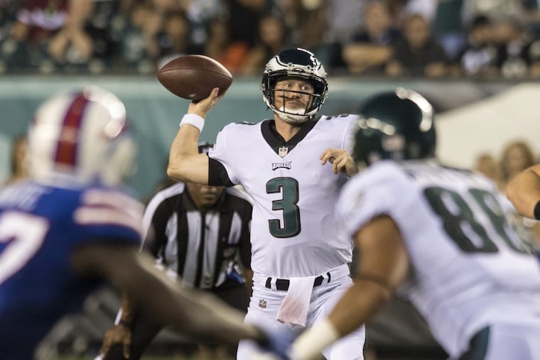 Eagles quarterback Matt McGloin fires a pass in the game at Lincoln Financial Field August 17, 2017. CLEM MURRAY / Staff Photographer