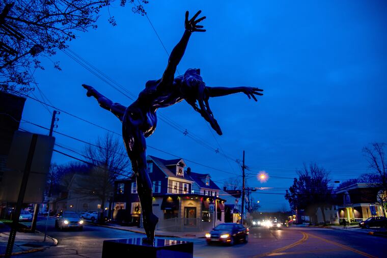 A life-size ballerina sculpture is newly installed in a heavily traveled traffic circle in Haddonfield.