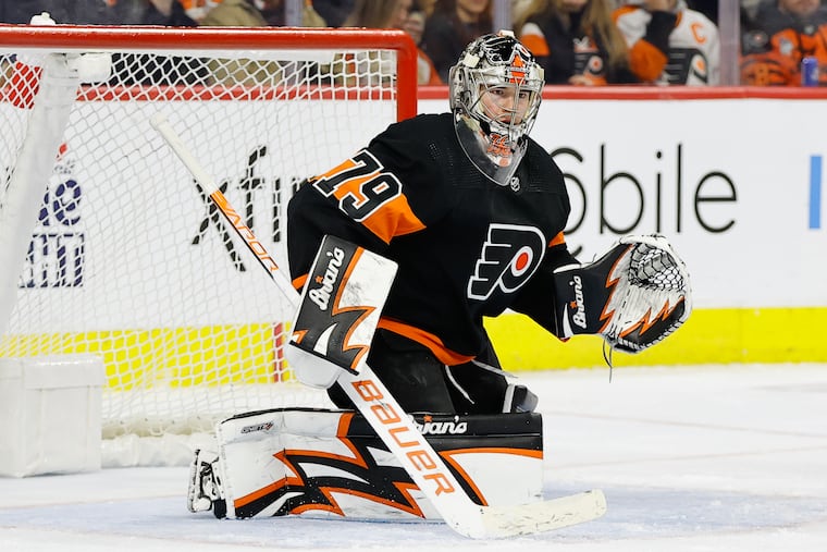 Flyers goaltender Carter Hart was presented with three team-centric end-of-season awards Tuesday.